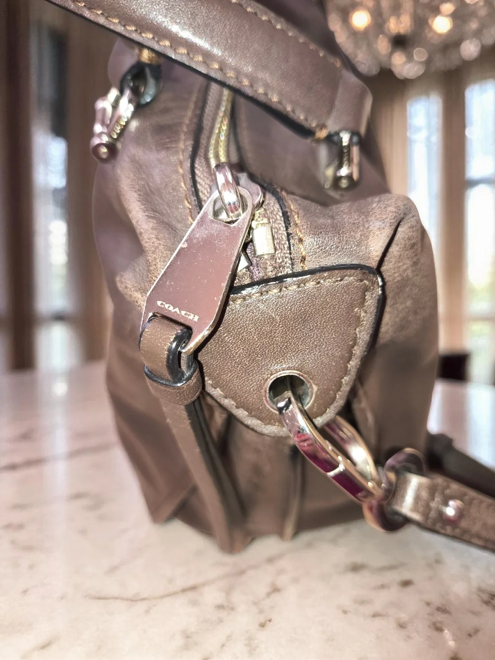 Coach Madison Smythe Leather Satchel 32405 Brown Crossbody Soft Slouchy Bag - Picture 4 of 8